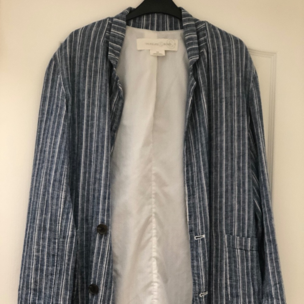 Treasure & Bond Blue and White Striped Blazer